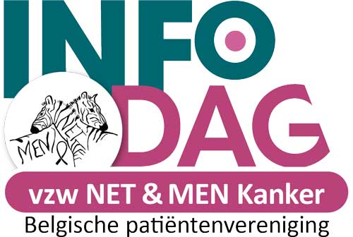 Het logobeeld INFOdag, dat staat voor informatieve activiteiten onder lotgenoten en naasten die lid zijn van vzw NET & MEN Kanker